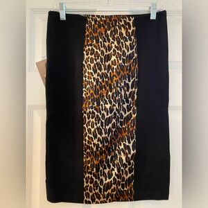 Vintage Betsey Johnson Black and Leopard Print Knee-Length Pencil Skirt